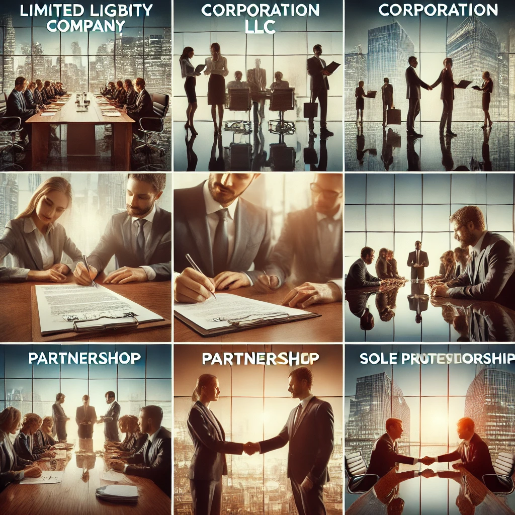 DALL·E 2025-01-17 13.55.49 - A high-quality realistic image divided into multiple sections, each representing a different type of company registration. The sections include_ 'Limi